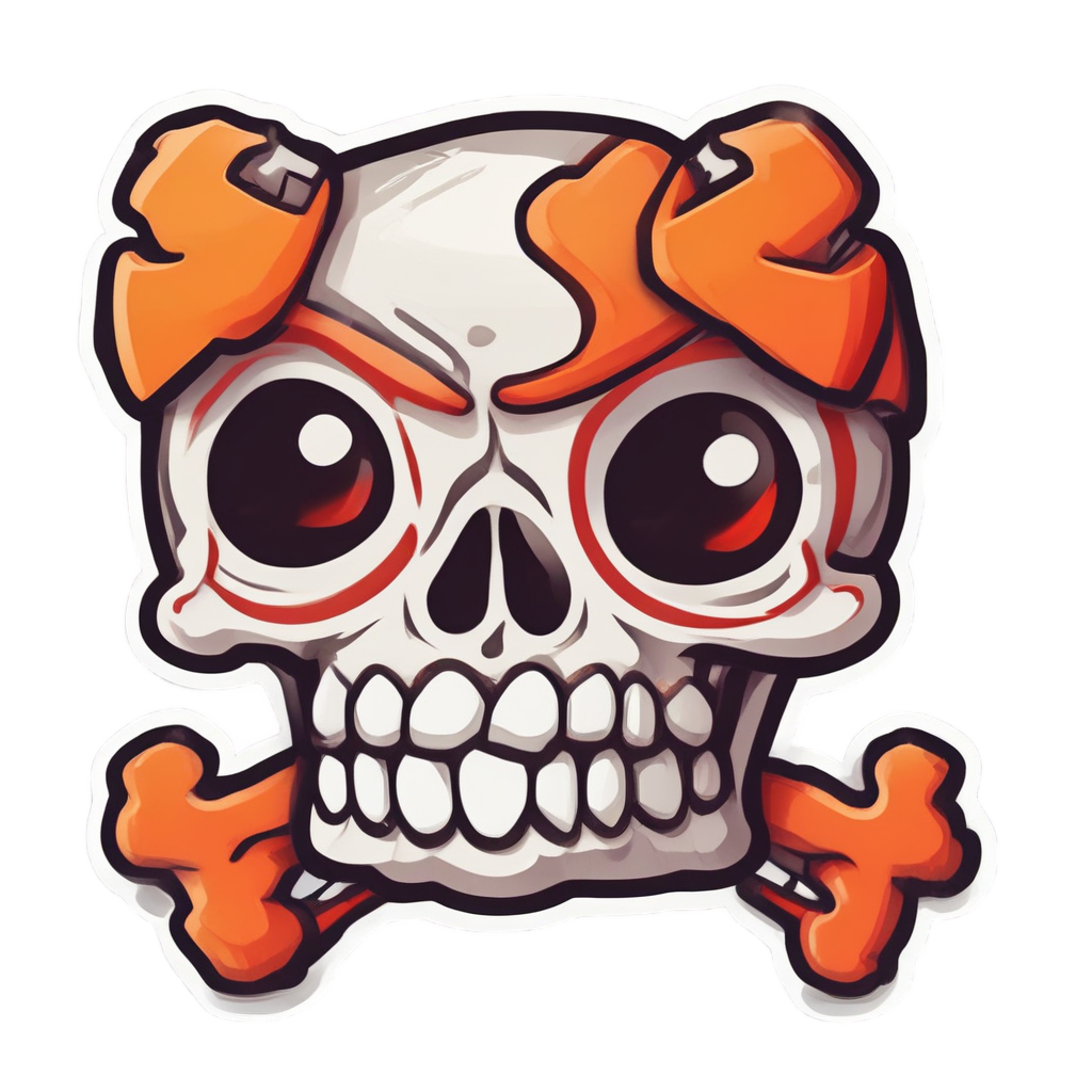 An angry kawaii skull with red cheeks on a white background
