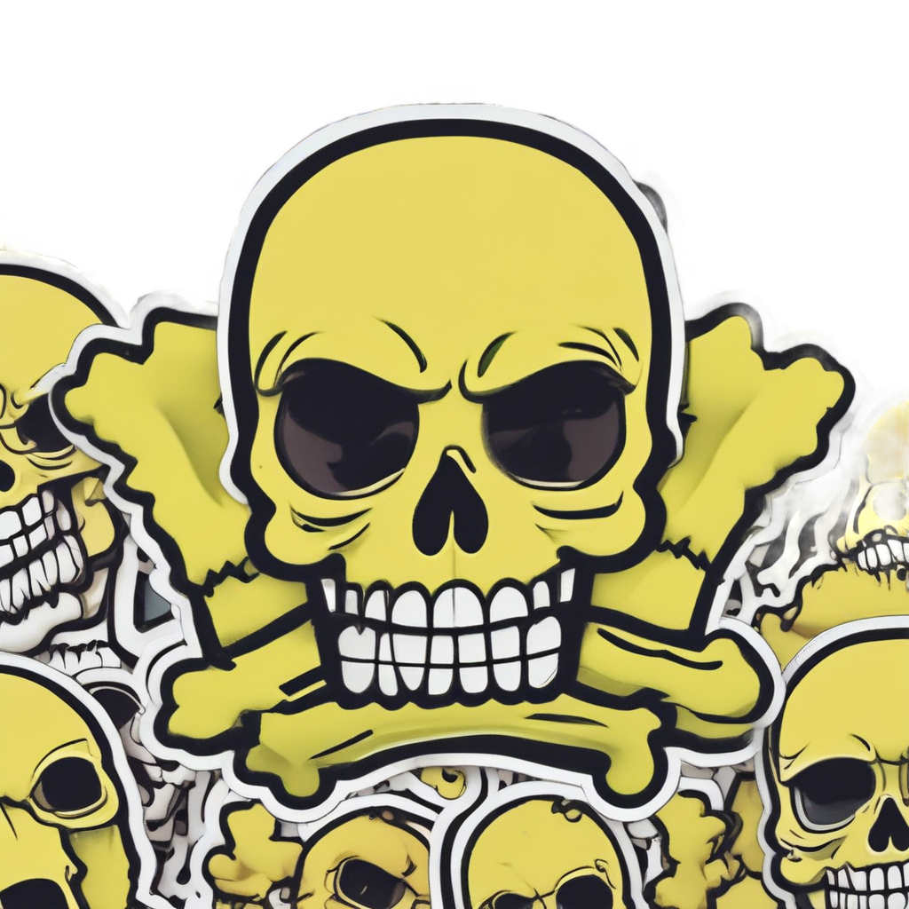 Angry kawaii skull and crossbones in neon yellow