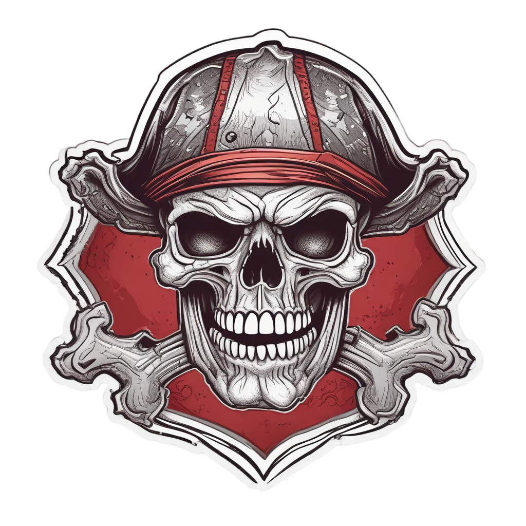 An angry pirate skull with gritted teeth and furrowed brow in lineart