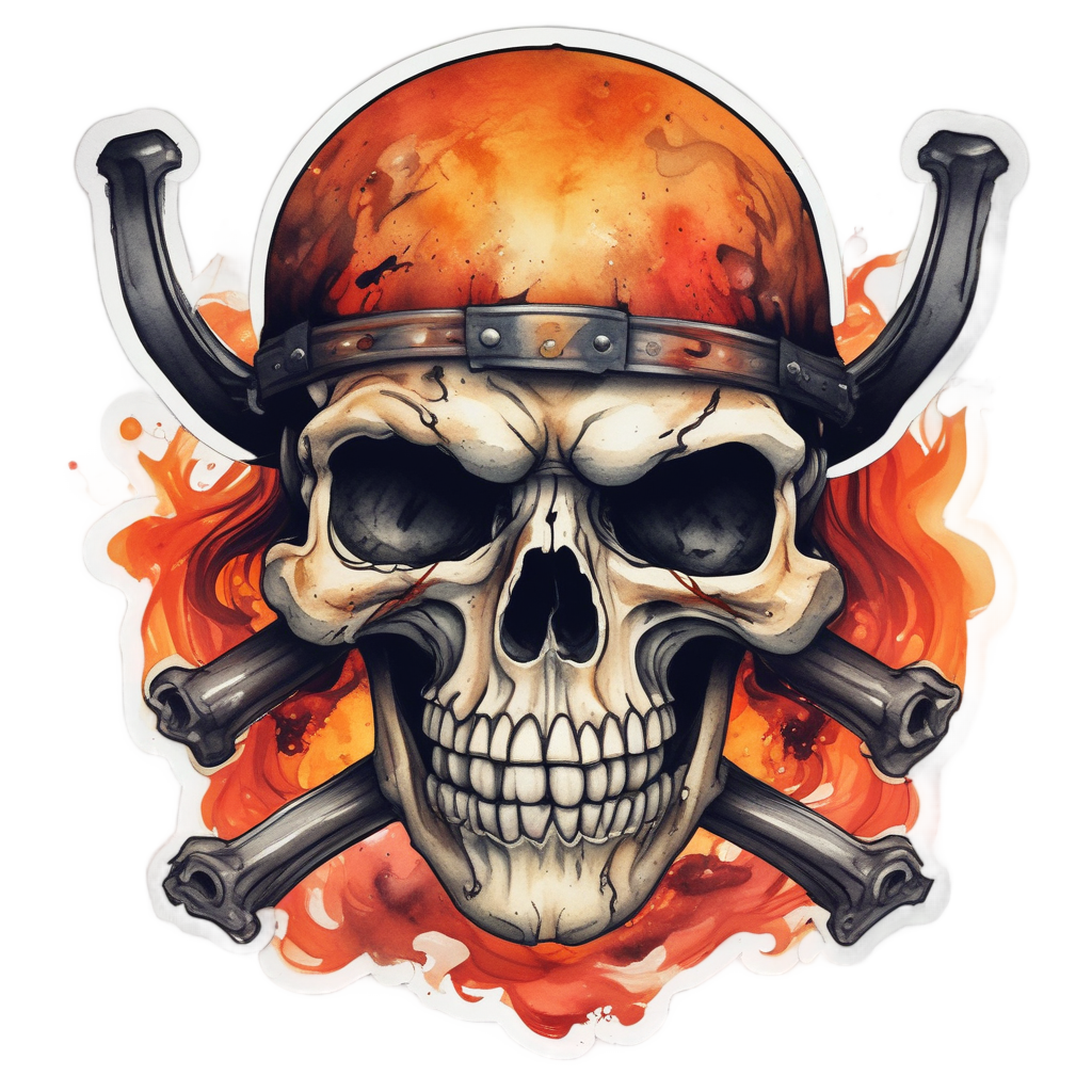 Angry Skull on Fire — skull & crossbones stickers