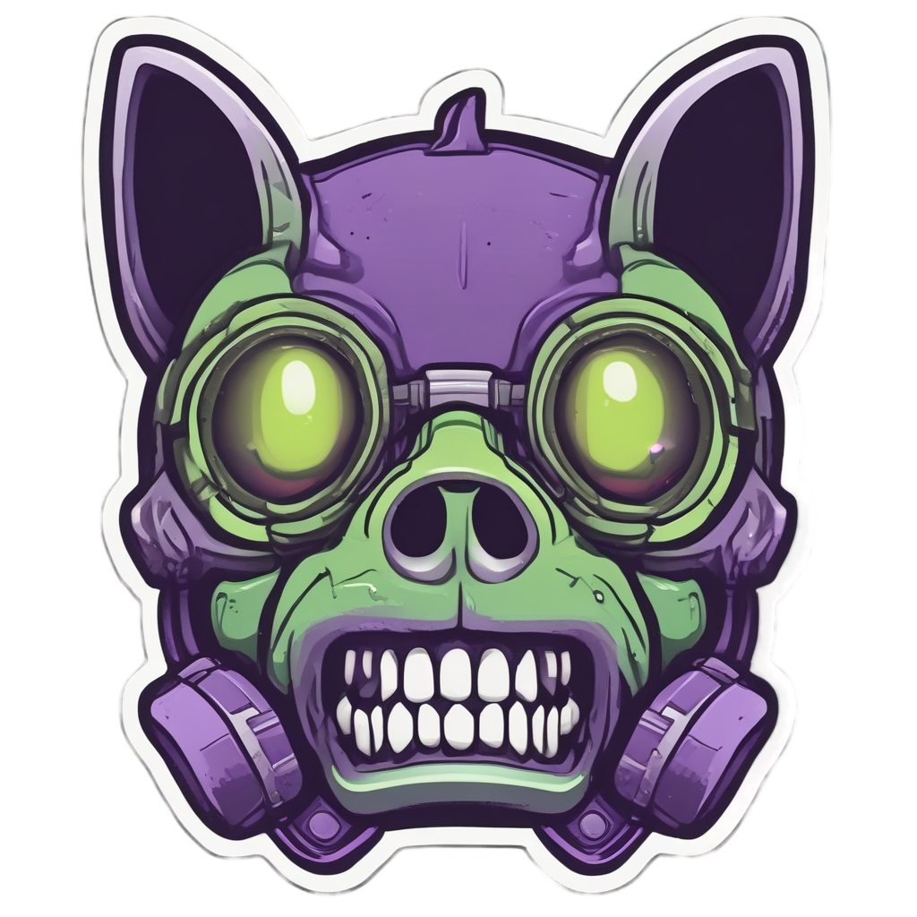 Angry kawaii gas mask skull with a spiked collar
