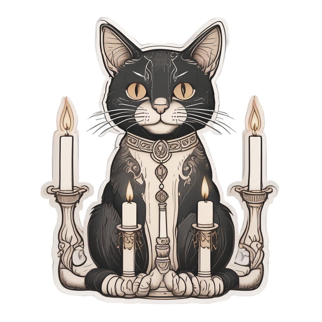 Cat-shaped candelabra with candle arms in lineart style