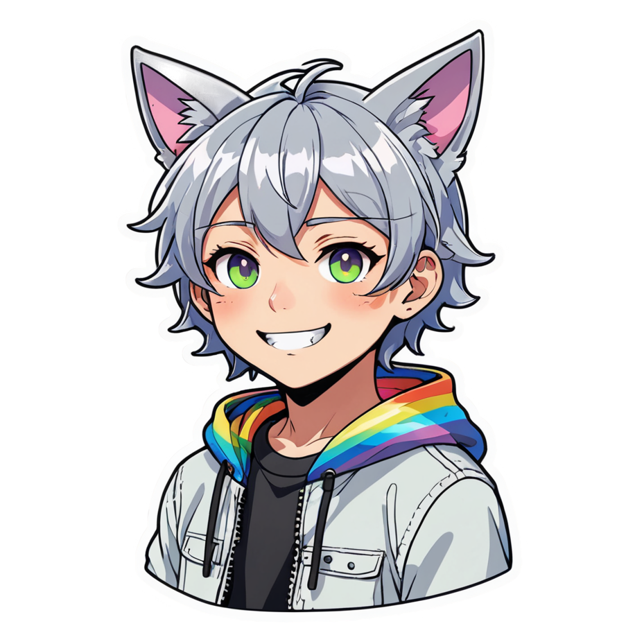 Anime Cat Boy (holographic) — anime stickers
