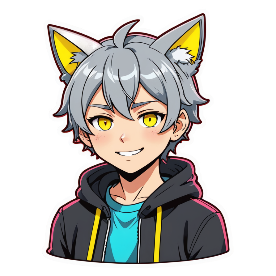Anime Cat Boy (neon) — anime stickers