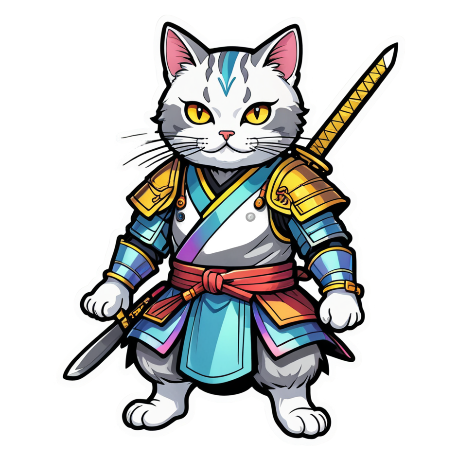 Samurai Cat (holographic) — anime stickers