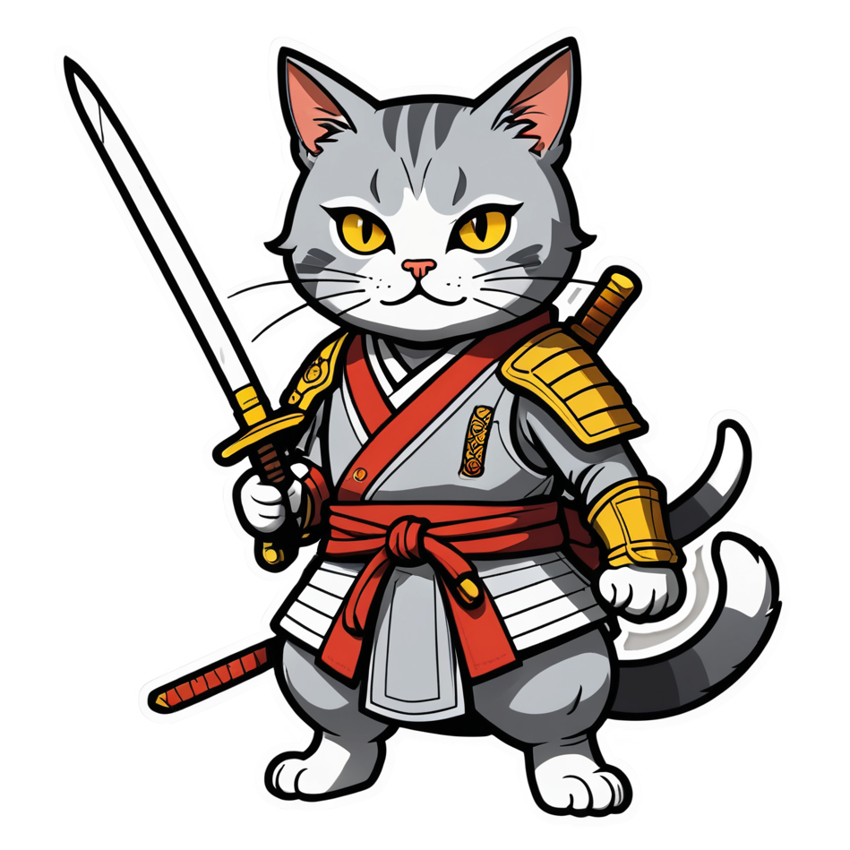 Samurai Cat (lineart) — anime stickers