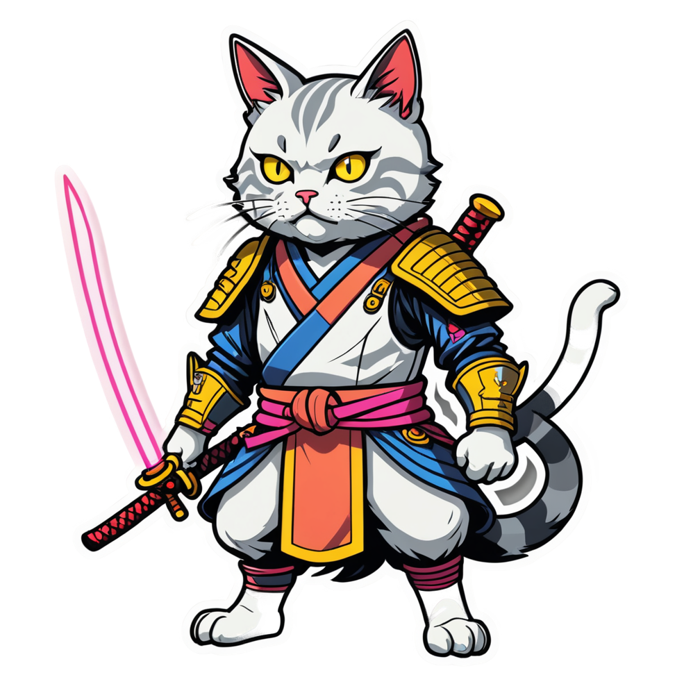Samurai Cat (neon) — anime stickers
