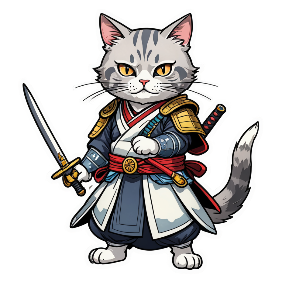 Samurai Cat (watercolor) — anime stickers