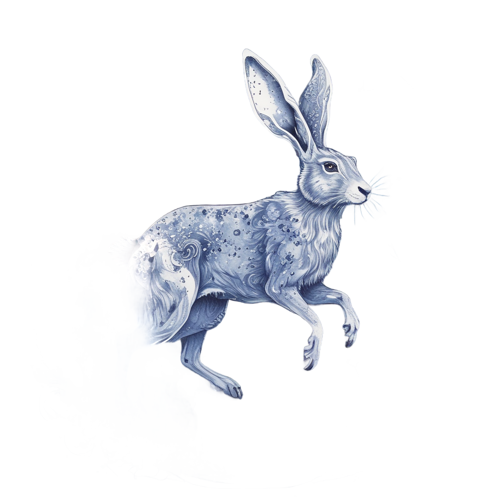 A hare with antlers made of stars leaping in space