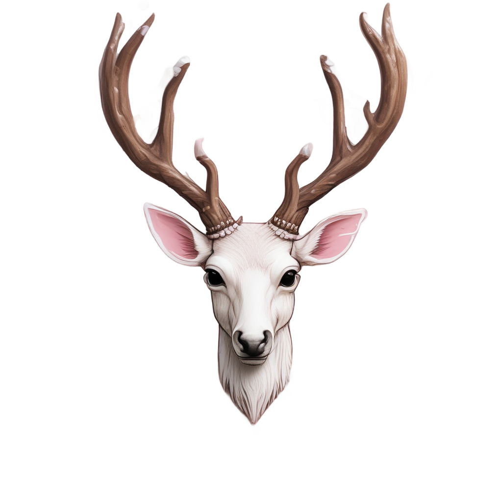 A kawaii antler crest with cherry blossoms in soft pink and white