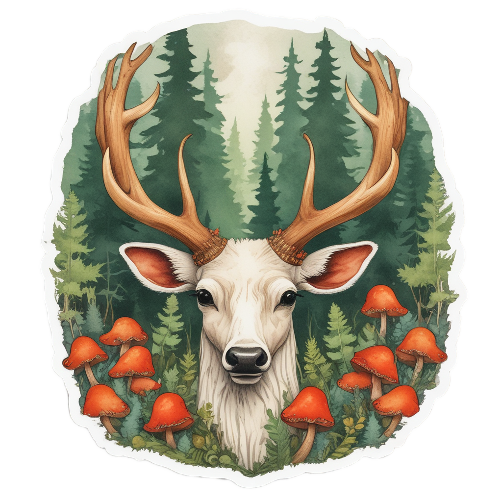 Antler Crest with Mushrooms — outdoorsman stickers