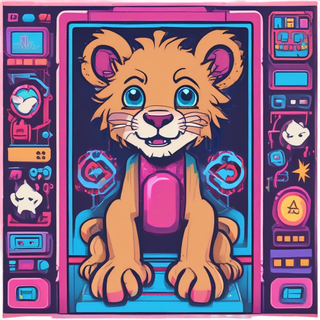 Arcade Gamer Lion Cub — gamer stickers