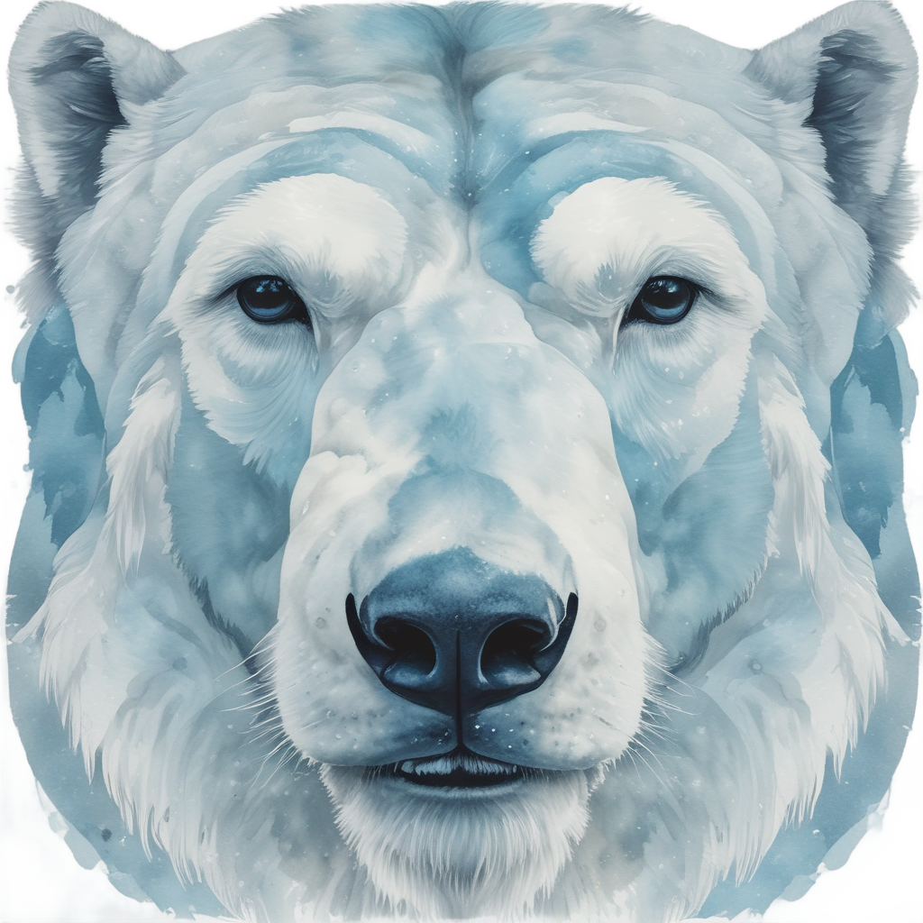 Die-cut watercolor sticker of a polar bear in arctic camouflage.