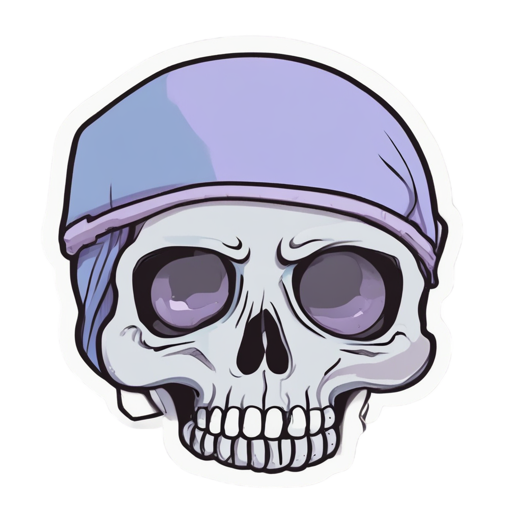 An icy blue arrow-shaped skull with a bandage on its forehead and a pouty frown