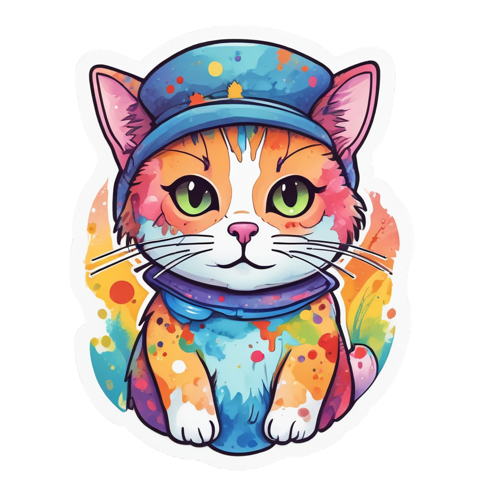 Artist Cat with Paintbrush — original die-cut sticker