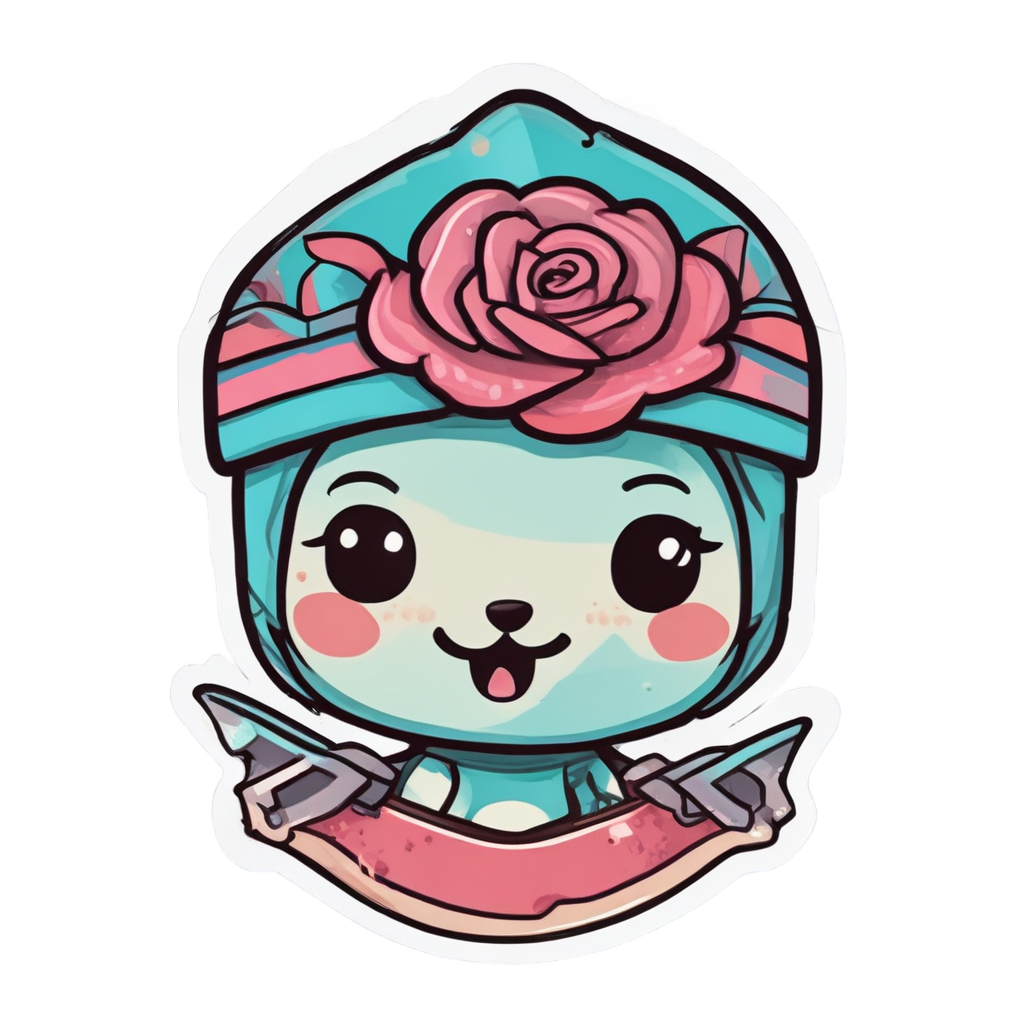 A kawaii dagger painting a rose on a canvas with a brush and palette
