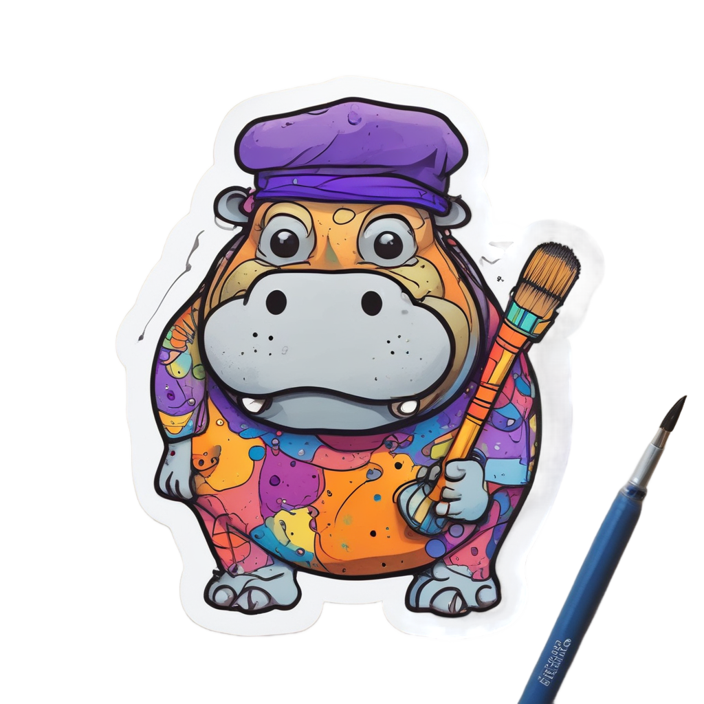 Artist Hippo with Paintbrush — safari nursery stickers