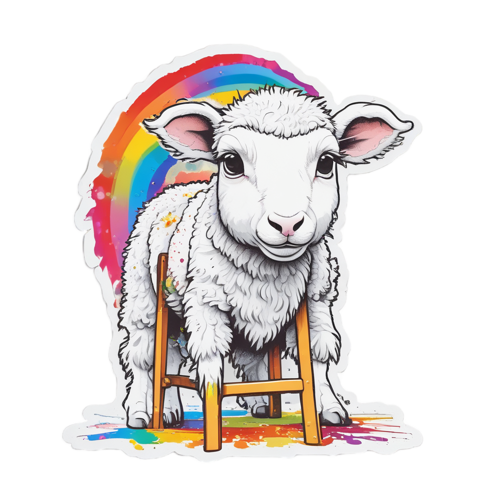 Artist Lamb with Paintbrush — farm nursery stickers