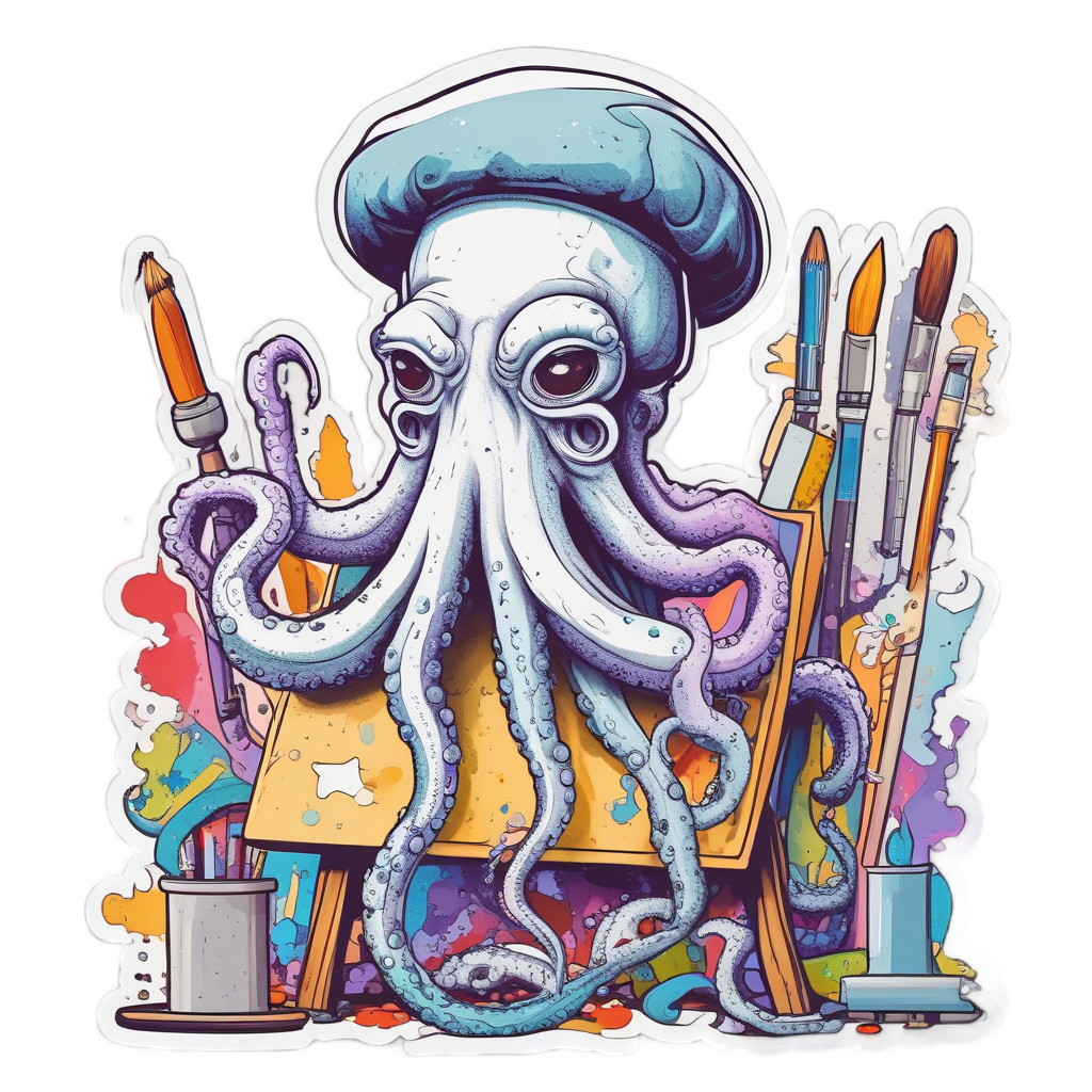 Artist Octopus Painting — ocean nursery stickers