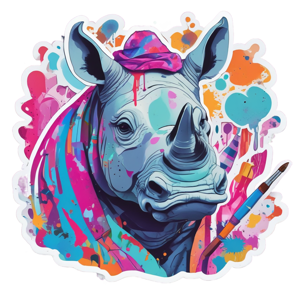 Artist Rhino with Paintbrush — safari nursery stickers