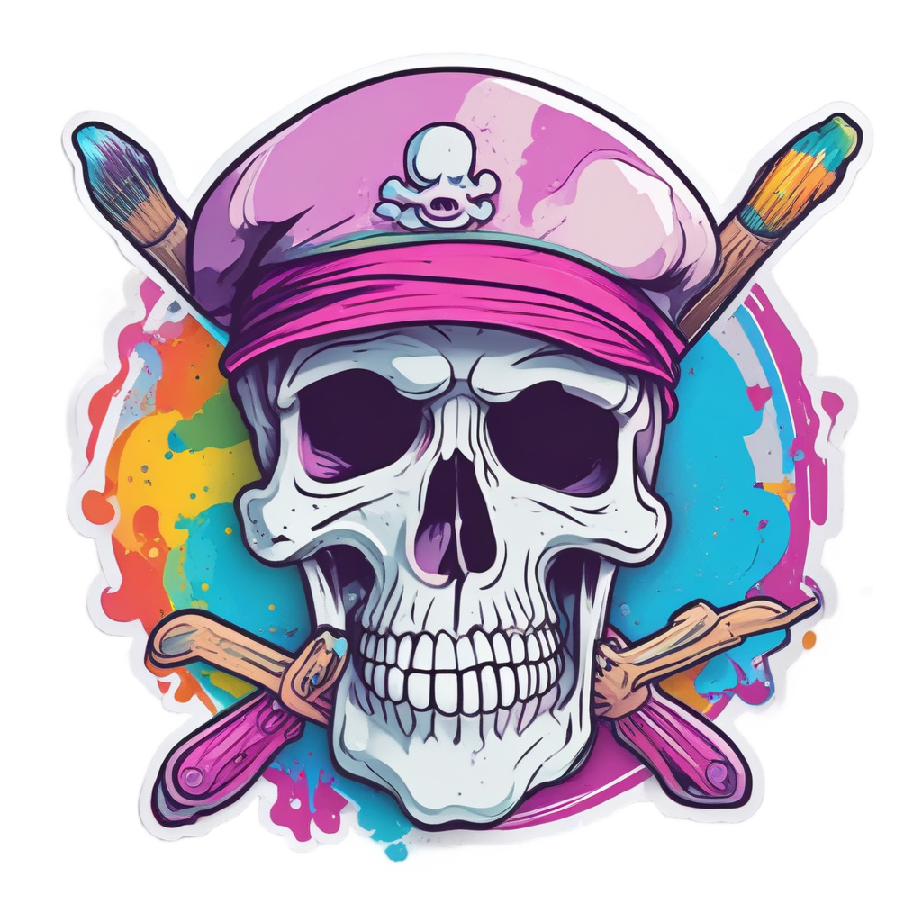 Artist Skull with Paintbrush — skull & crossbones stickers