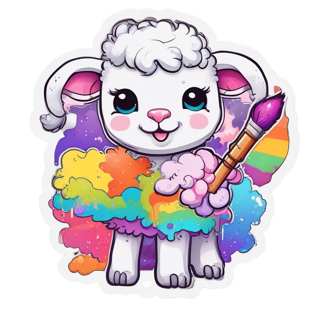 Artistic Lamb with Paintbrush — farm nursery stickers
