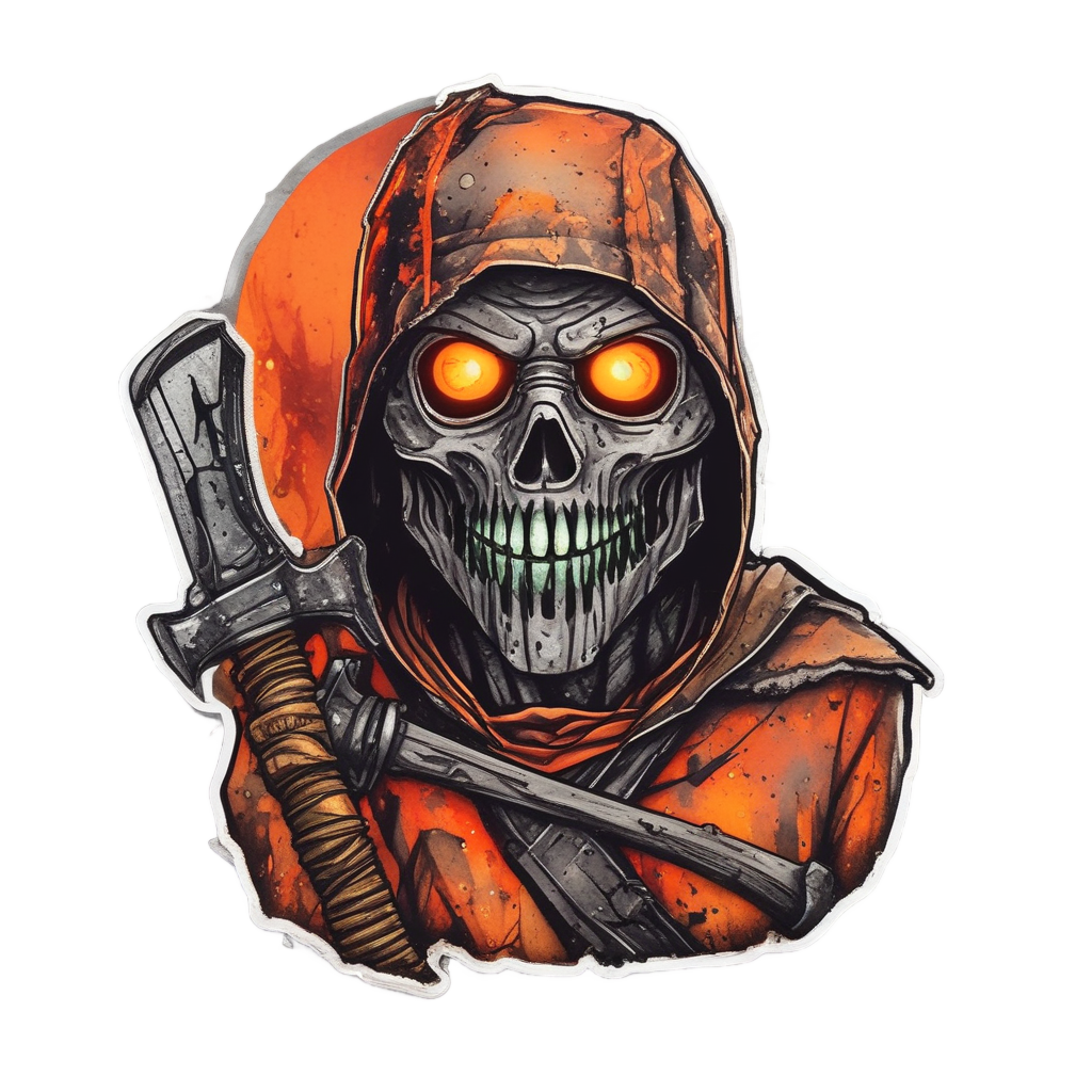 Clay masked slasher with fire axe glowing embers
