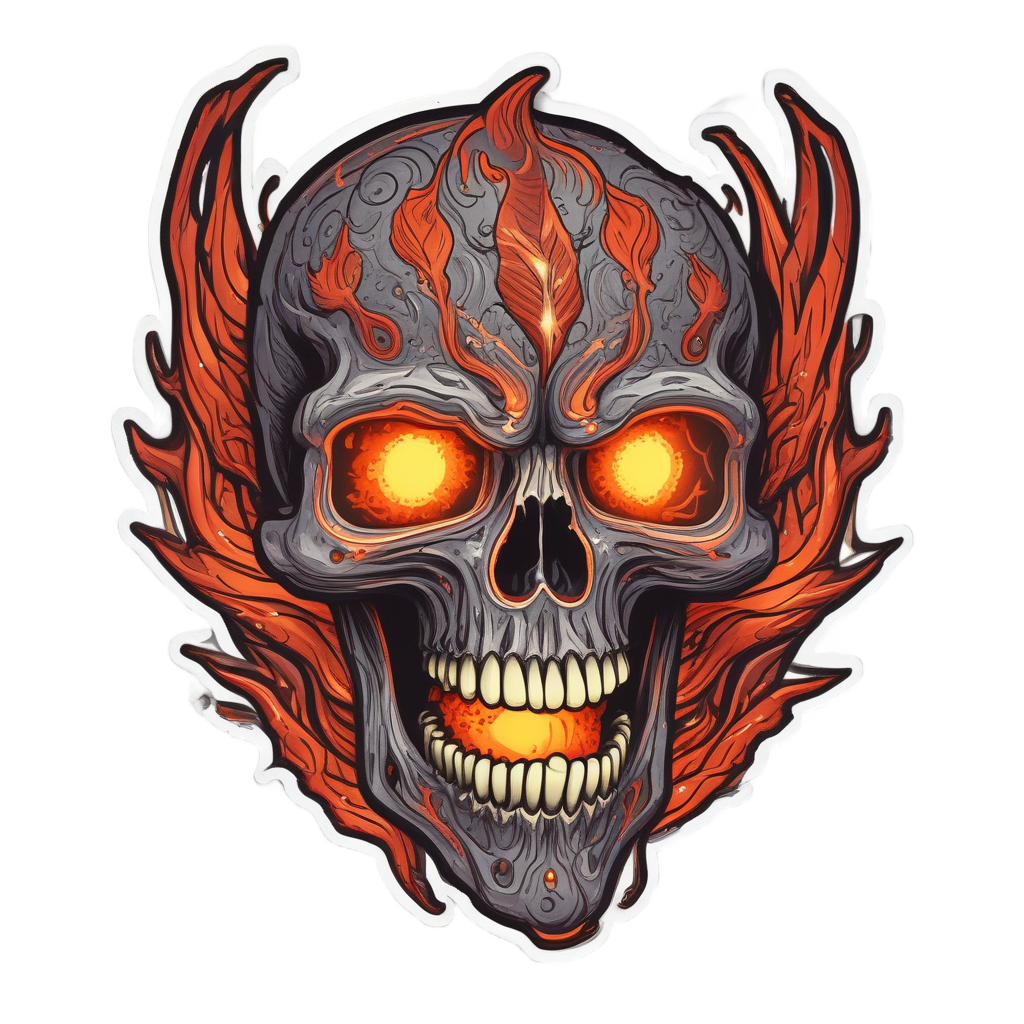 A neon ember phoenix skull with white-hot eyes against a dark background.