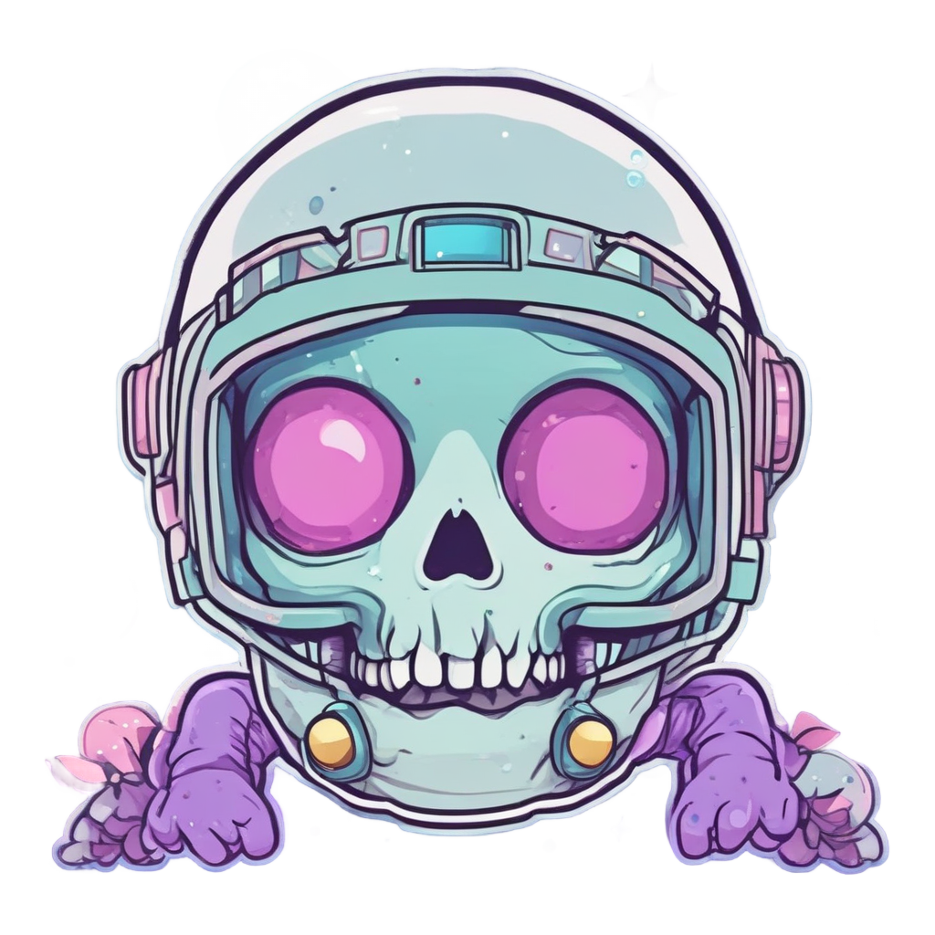Cute astronaut kawaii skull with blushing cheeks holding tiny planet