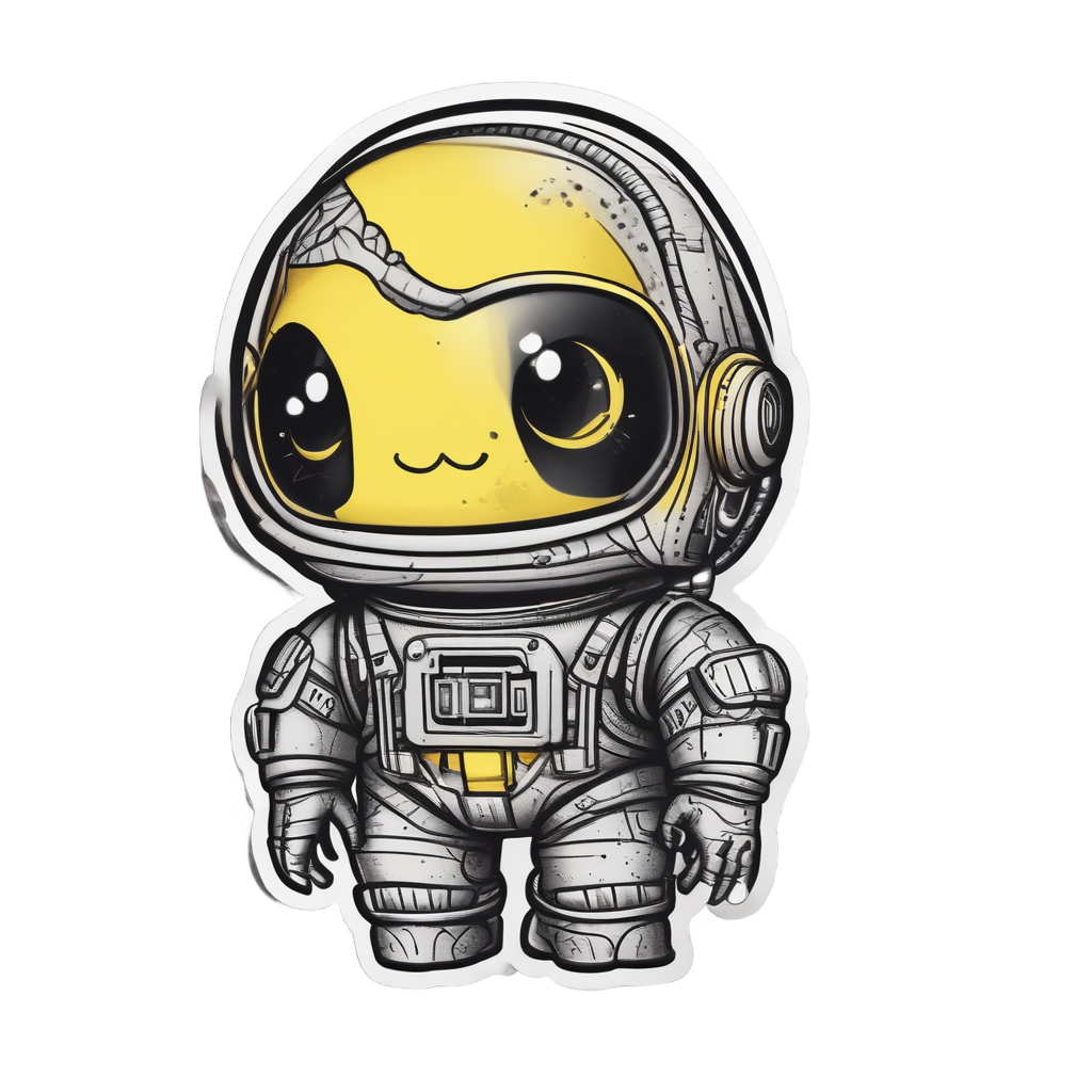 A kawaii blackwork snake in an astronaut suit in space on a white background