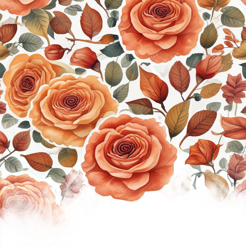 Watercolor rose in autumn orange and red tones
