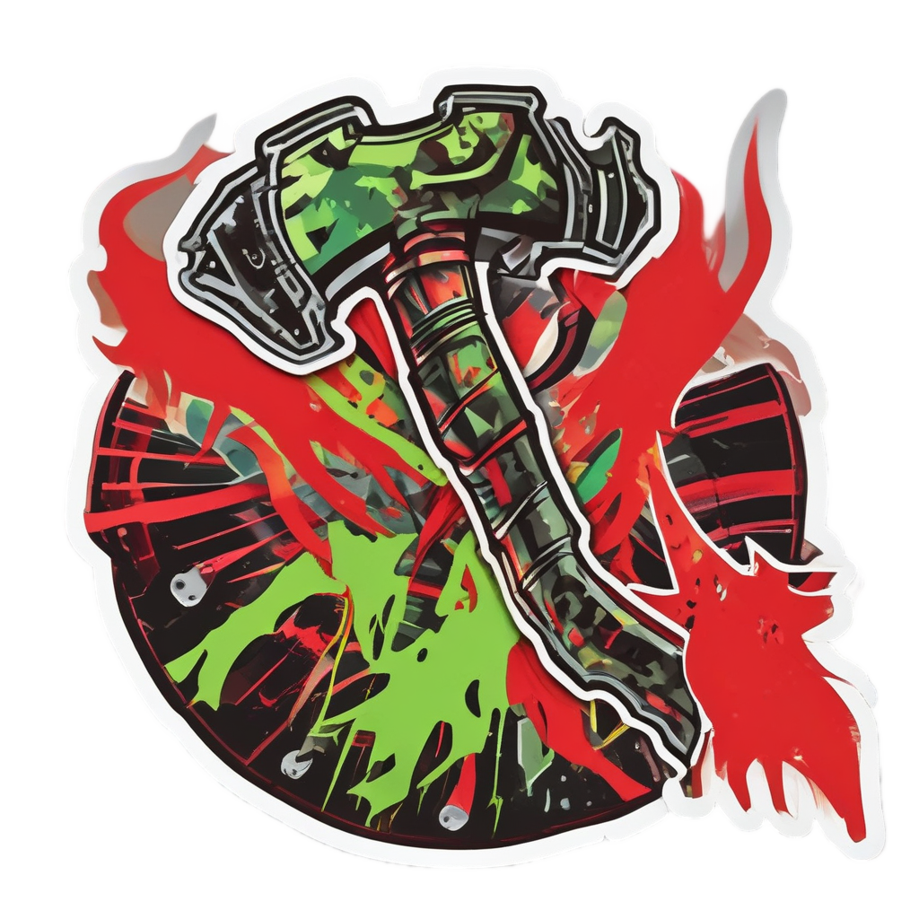 A neon camo battle axe with electric lime handle