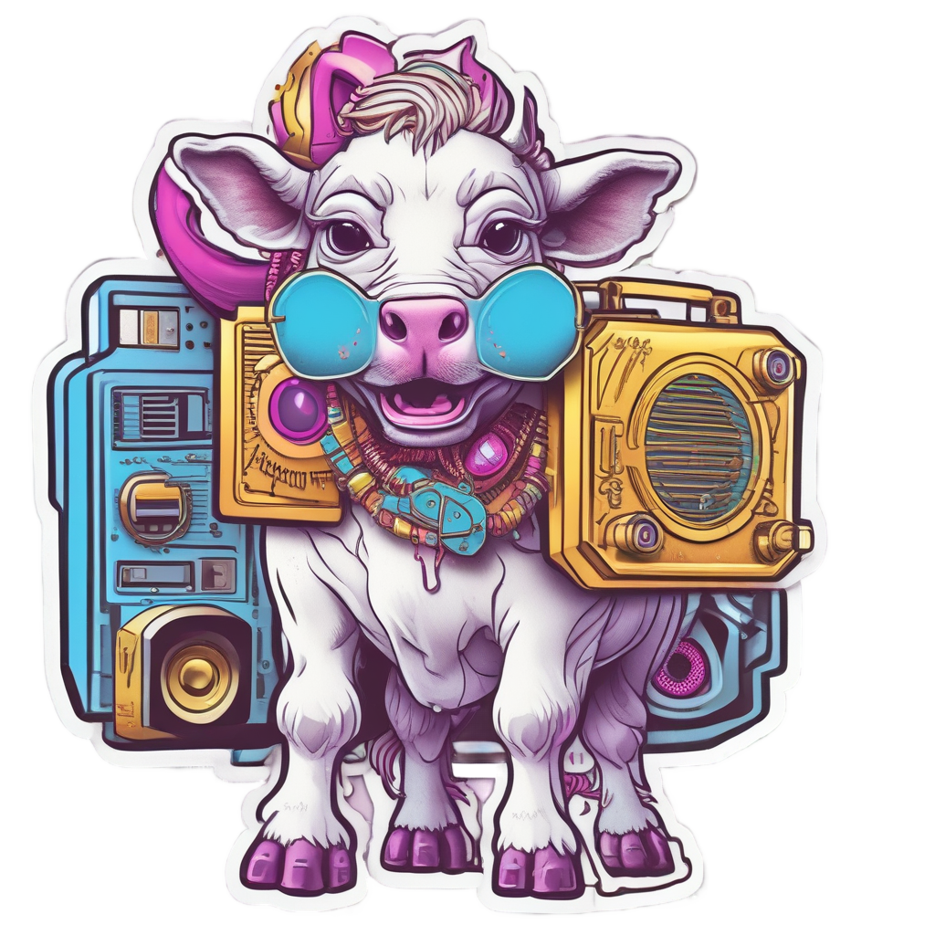 Baby Cow with Boombox — farm nursery stickers