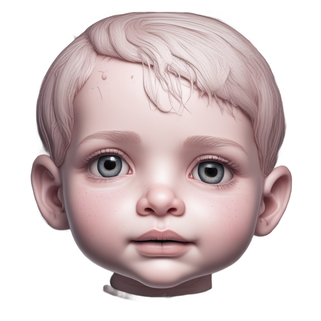 Creepy reborn baby doll with cracked face and missing jaw on back.