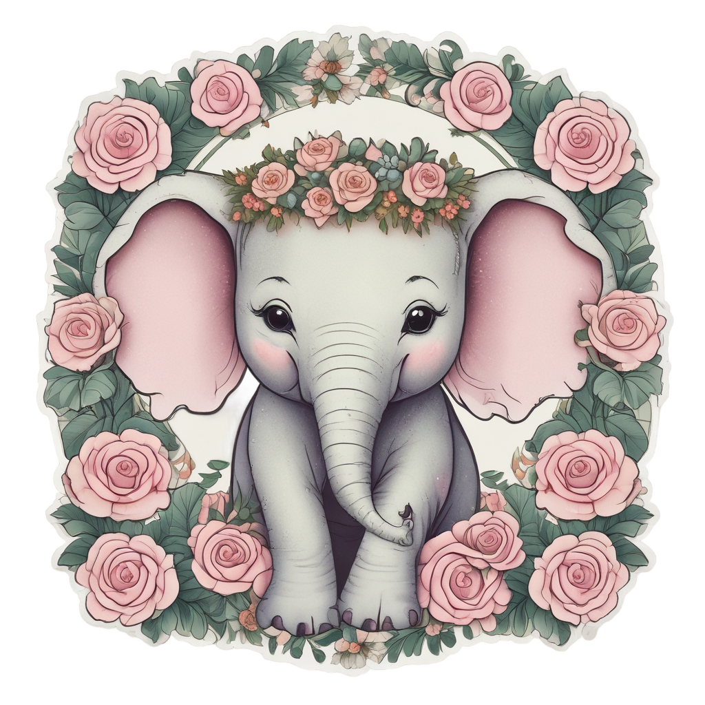Baby Elephant with Flowers — safari nursery stickers