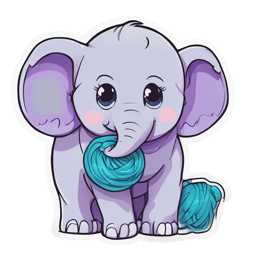 Baby Elephant with Yarn Ball — safari nursery stickers