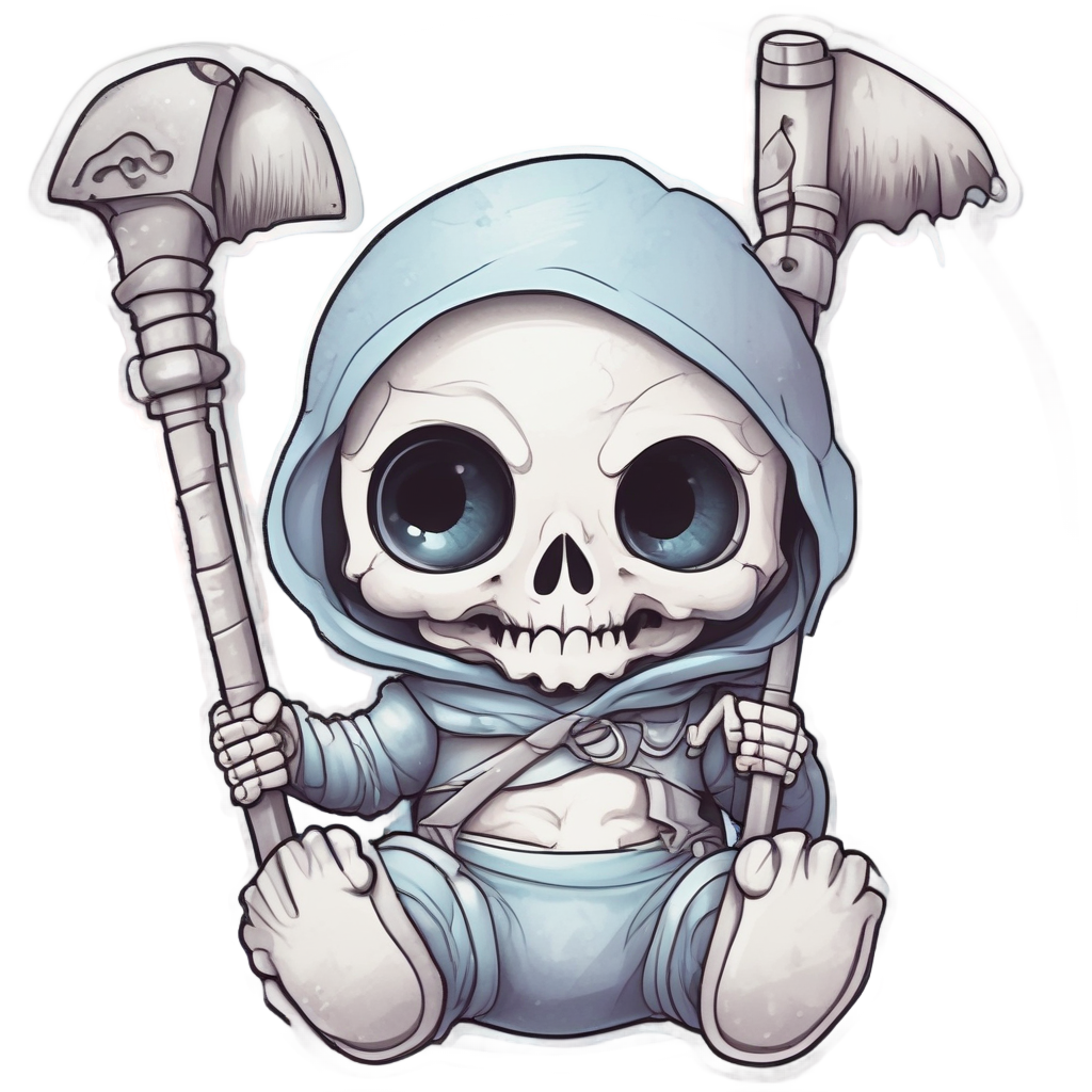 A baby skull reaper in diaper in pastel watercolor