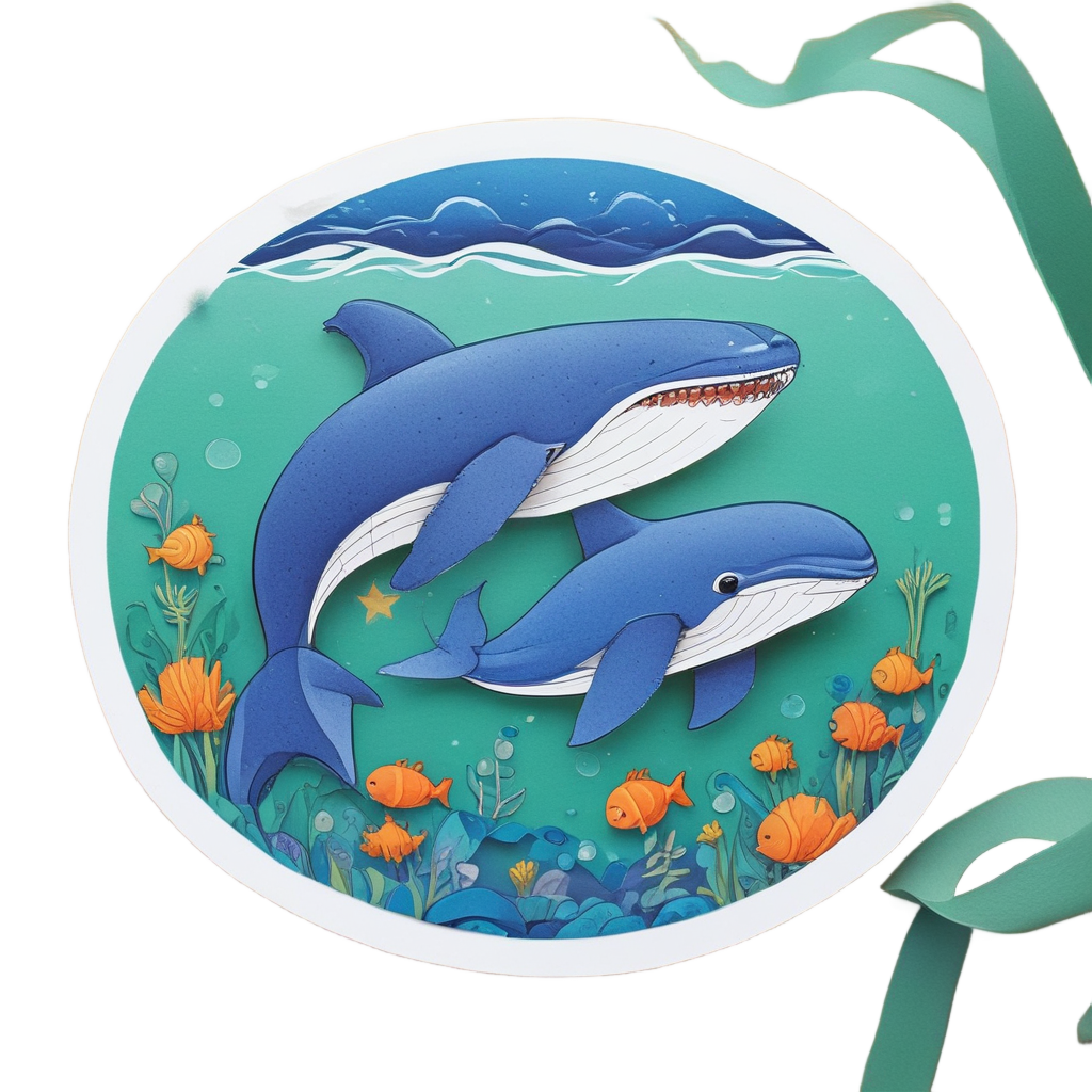 Baby Whale with Fish Friend — ocean nursery stickers