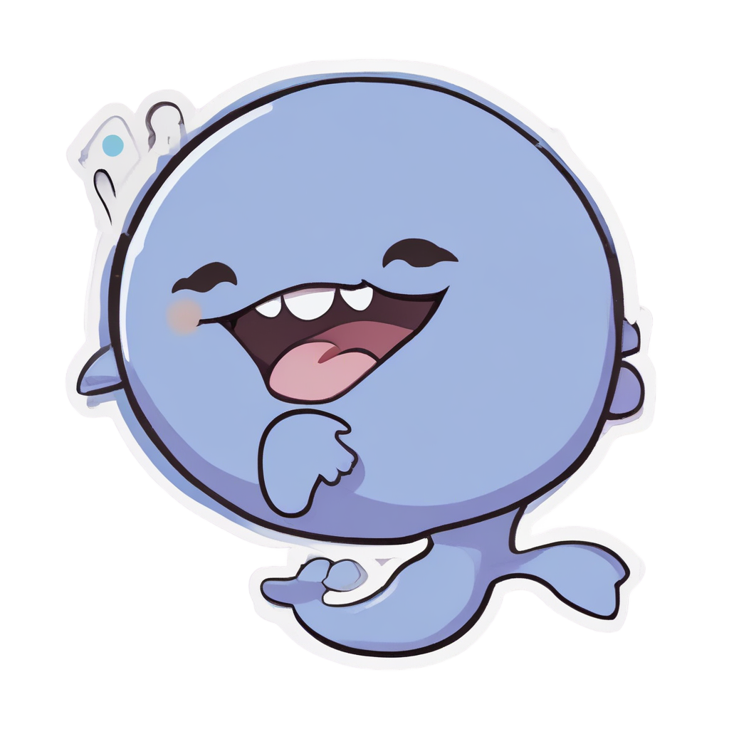 Baby whale sticker yawning with tiny teeth showing