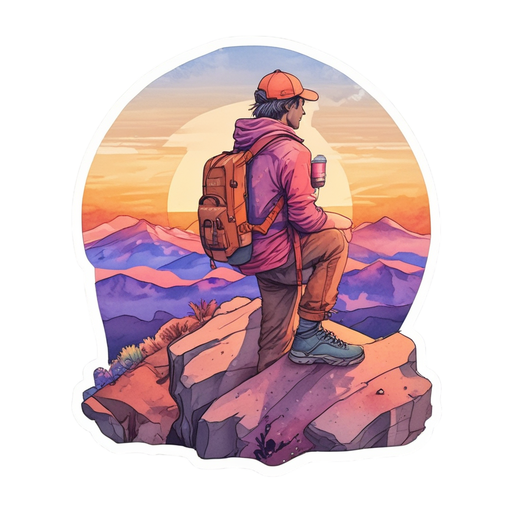 Backpacker Resting on Peak — outdoorsman stickers