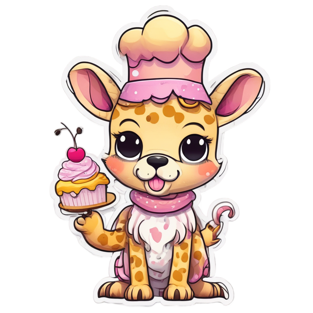 Baking Giraffe with Cupcake — safari nursery stickers