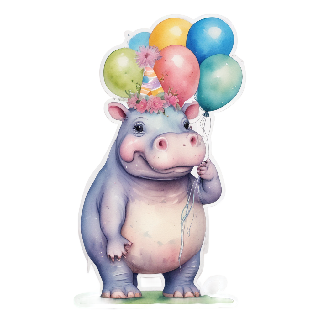 Balloon Bouquet Hippo — safari nursery stickers