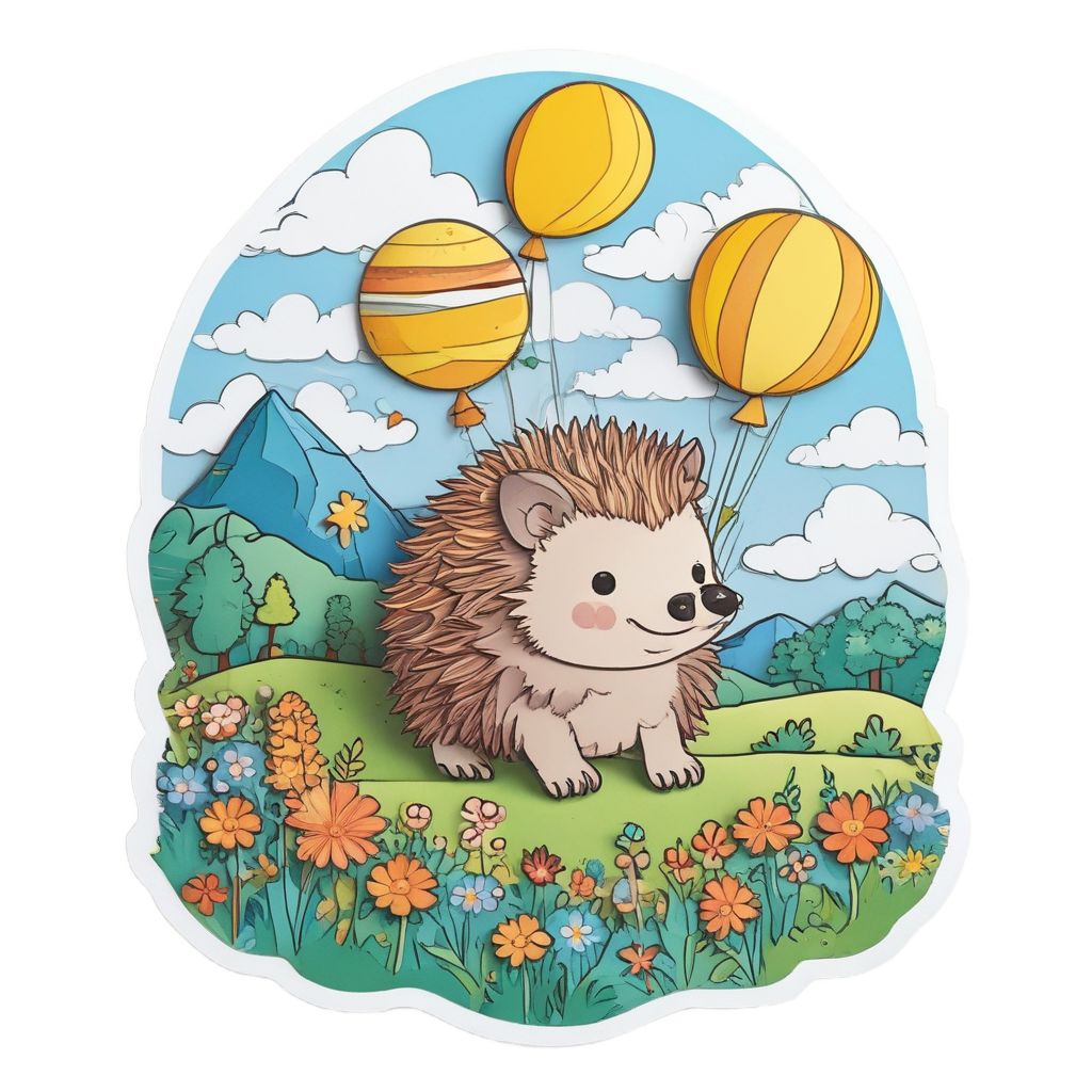 Balloon-Floating Hedgehog Adventurer — woodland nursery stickers