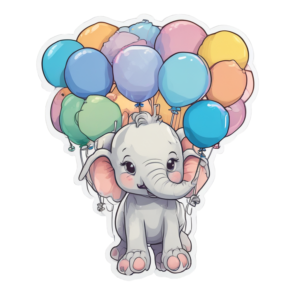 Balloon Flying Elephant — safari nursery stickers