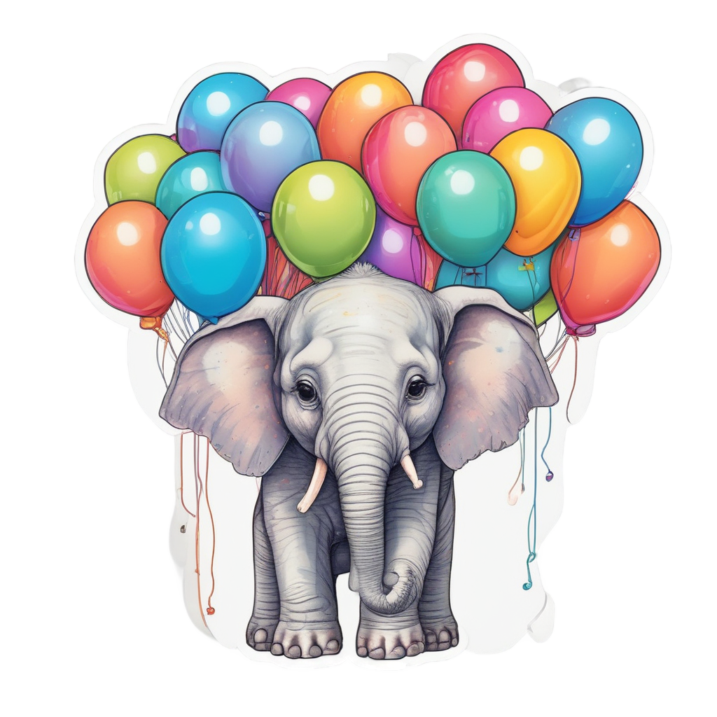 Balloon Flying Elephant — safari nursery stickers