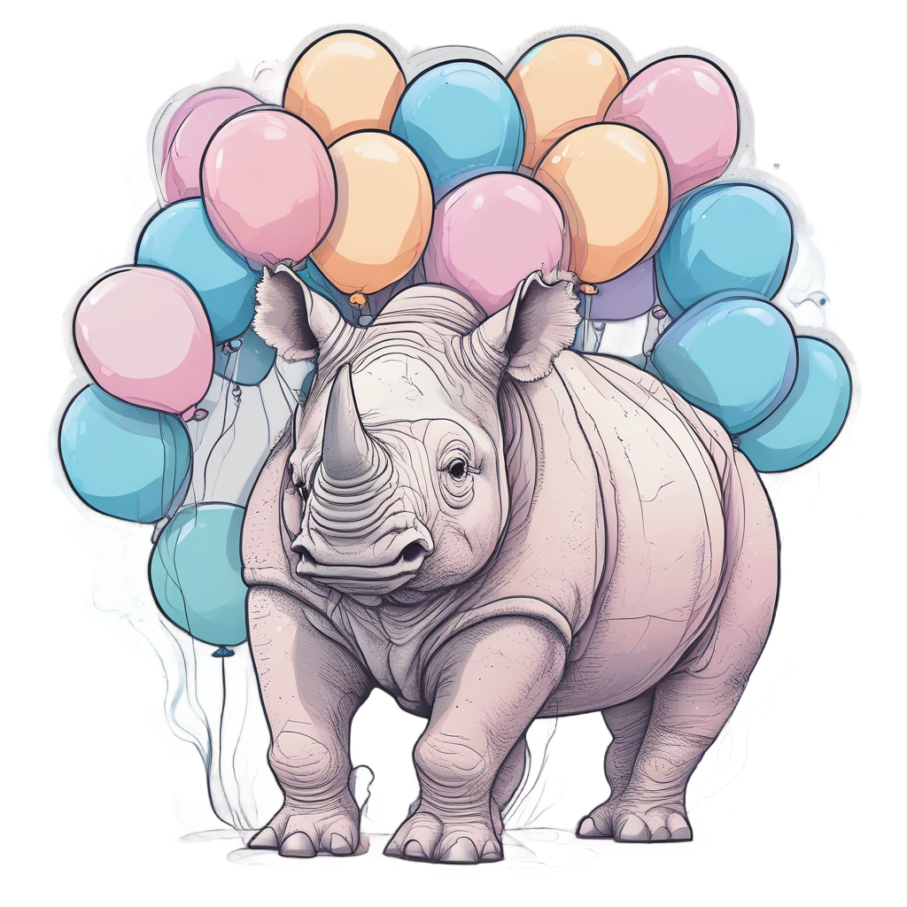 Balloon-Riding Adventure Rhino — safari nursery stickers