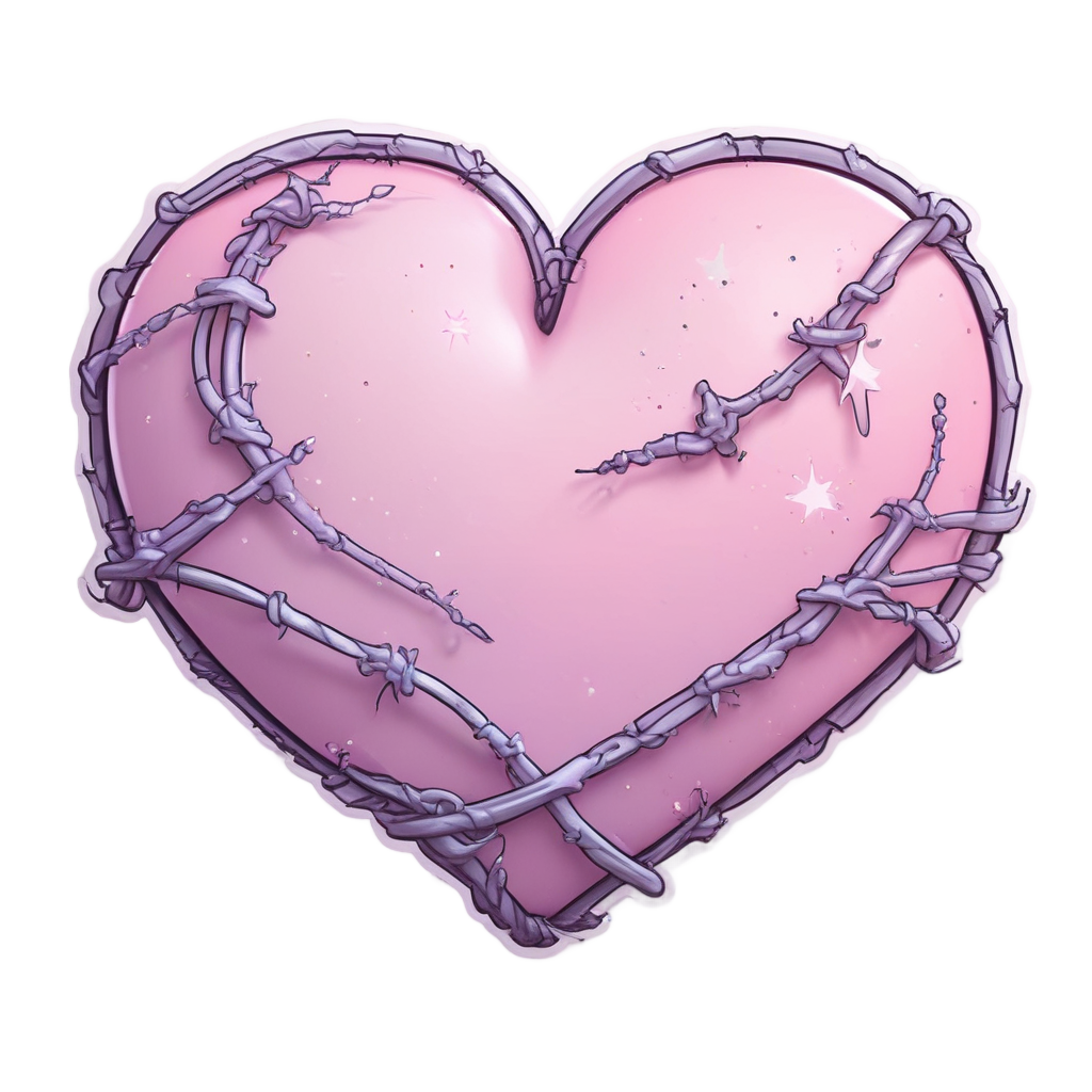 A cute pink heart wrapped in a single barbed wire curl with sparkles.