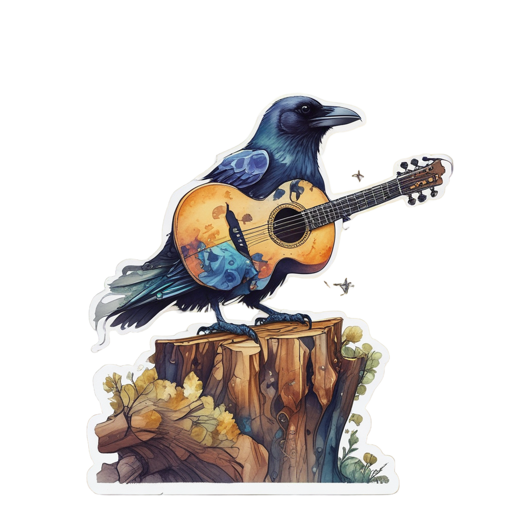 Bard Raven with Lute — moths & ravens stickers
