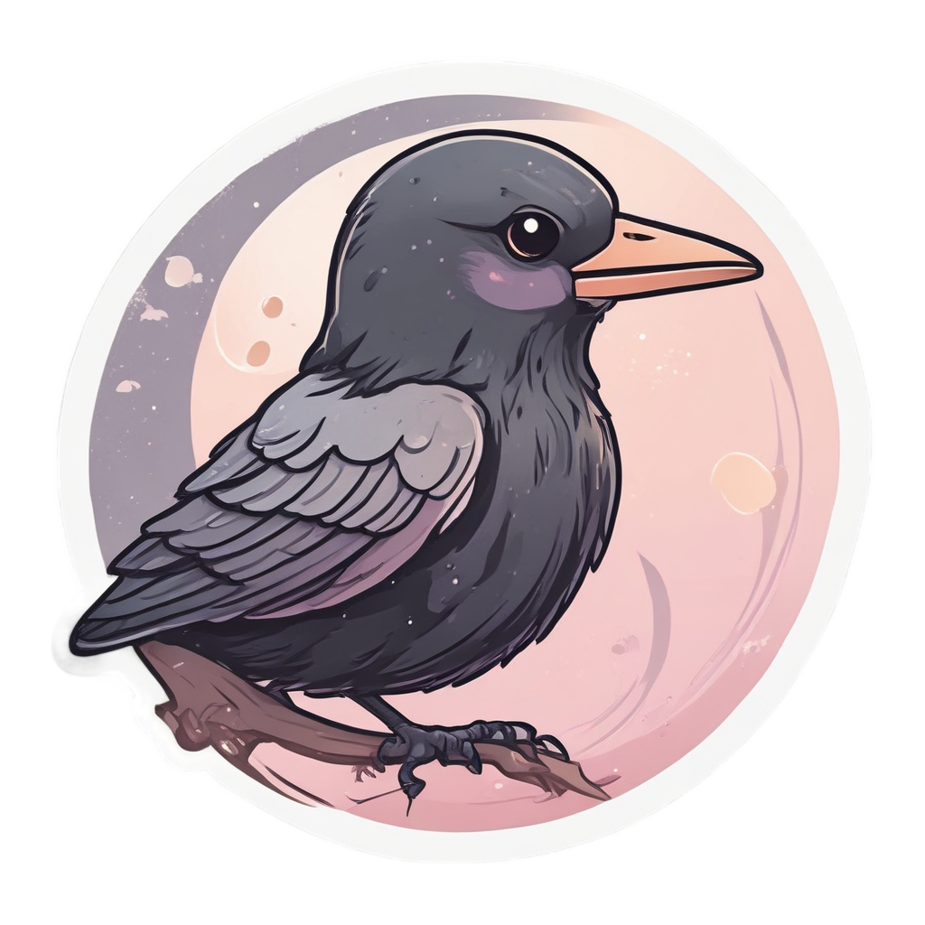 Bashful Crow with Moon Blush — moths & ravens stickers