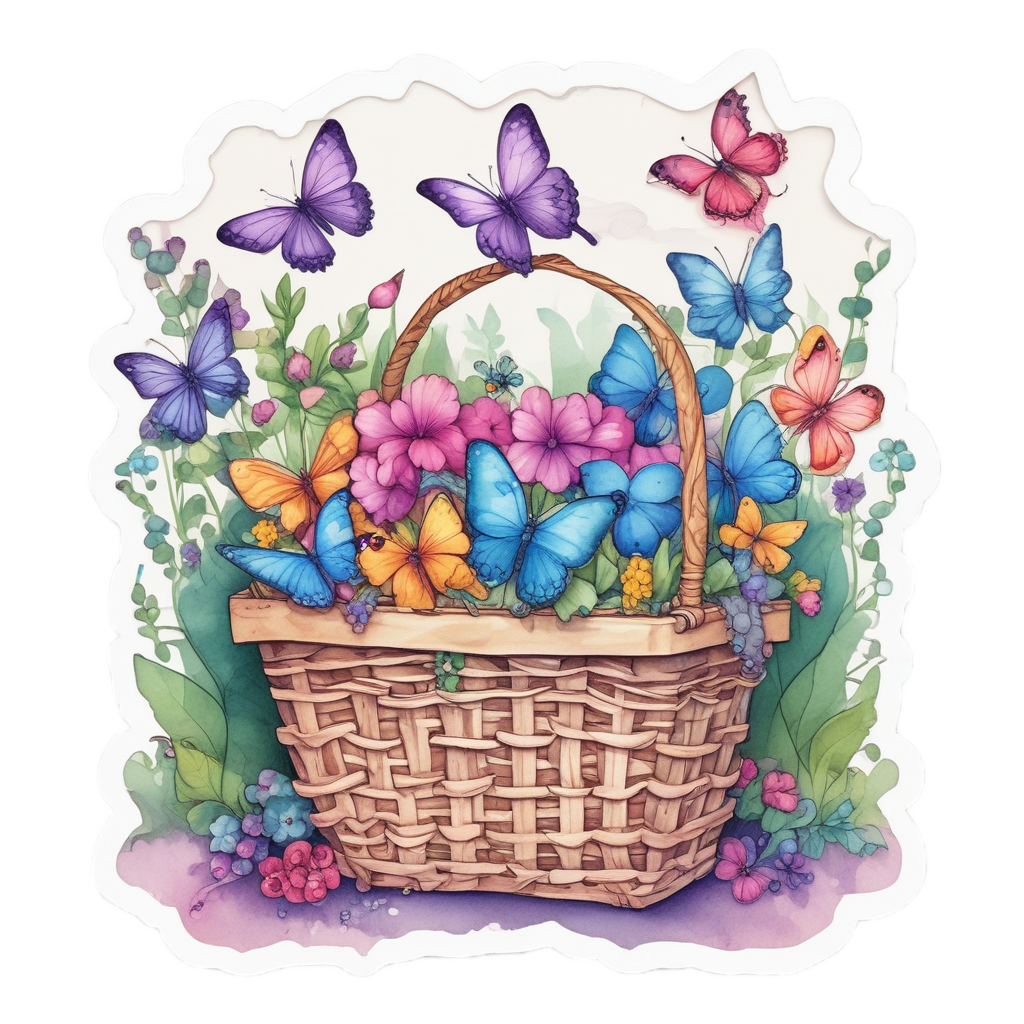 Basket with Butterflies — cottage scenes stickers